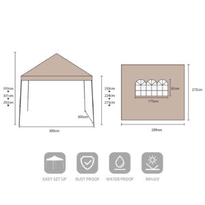 Pavillon 300x300cm mit Seitenteilen in grau - Salcar GmbH