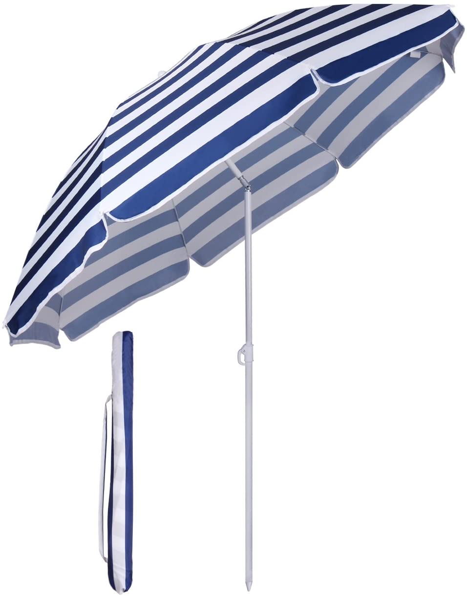 Rechteckiger Sonnenschirm Schirm blau Weiß gestreift 120x180cm inkl Tasche 