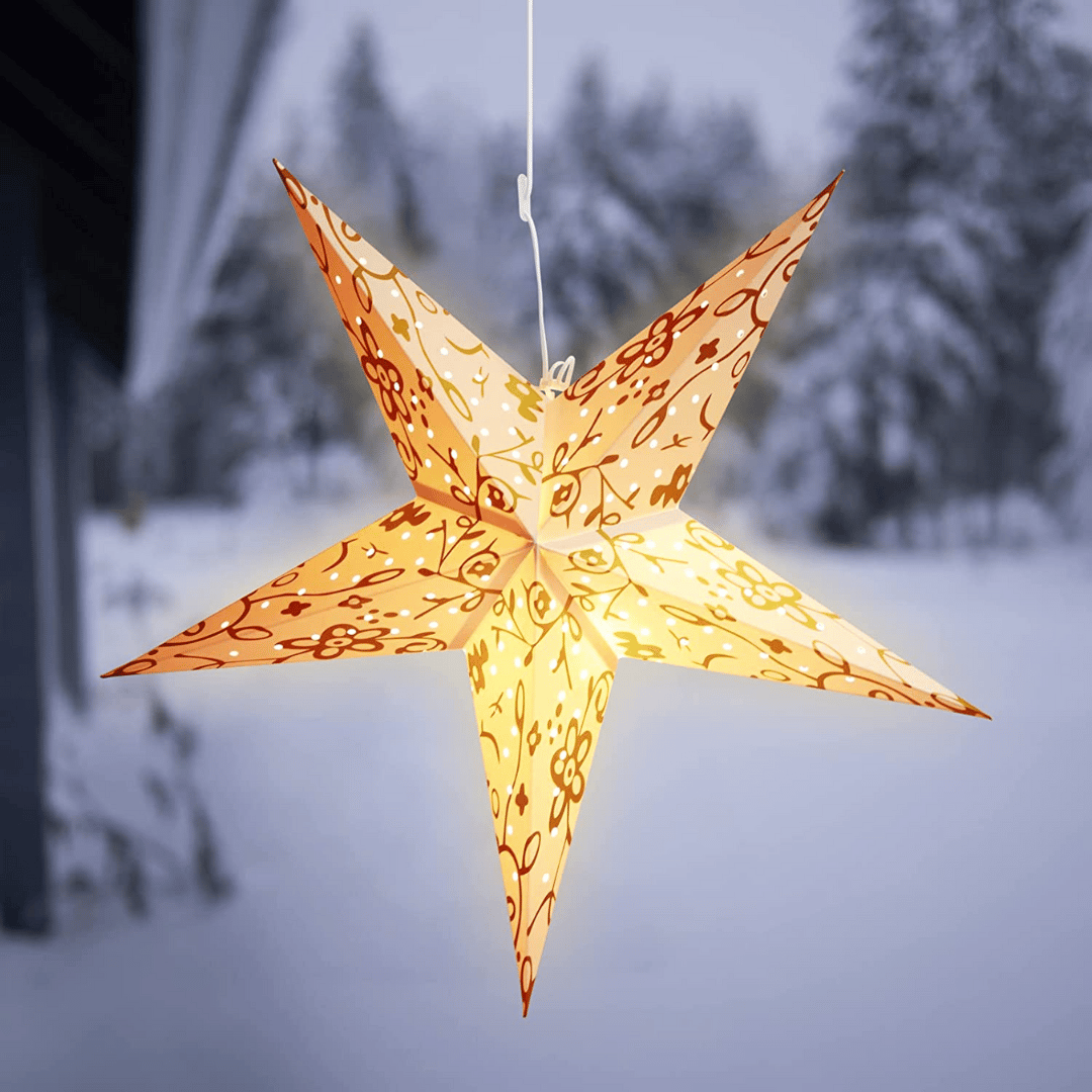 Weihnachtsstern zum Aufhängen Motiv Sternenzauber aus Buchenholz