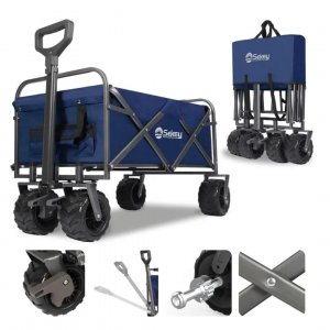 Bollerwagen mit Bremsen und extra breiten Rädern, Dunkelblau