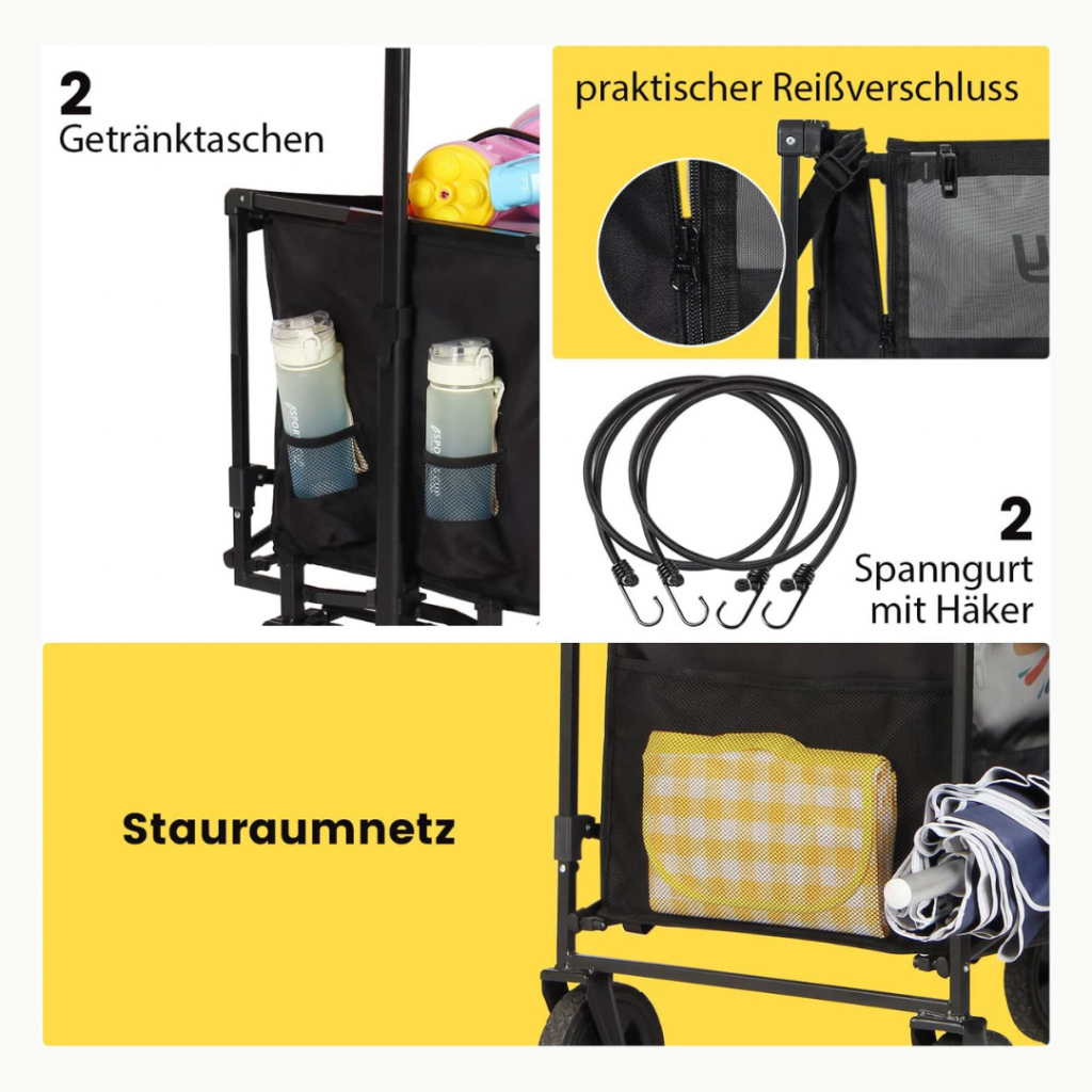 XXL Bollerwagen Faltbar 160L, Faltbarer, Belastbarkeit 100KG, Schwarz