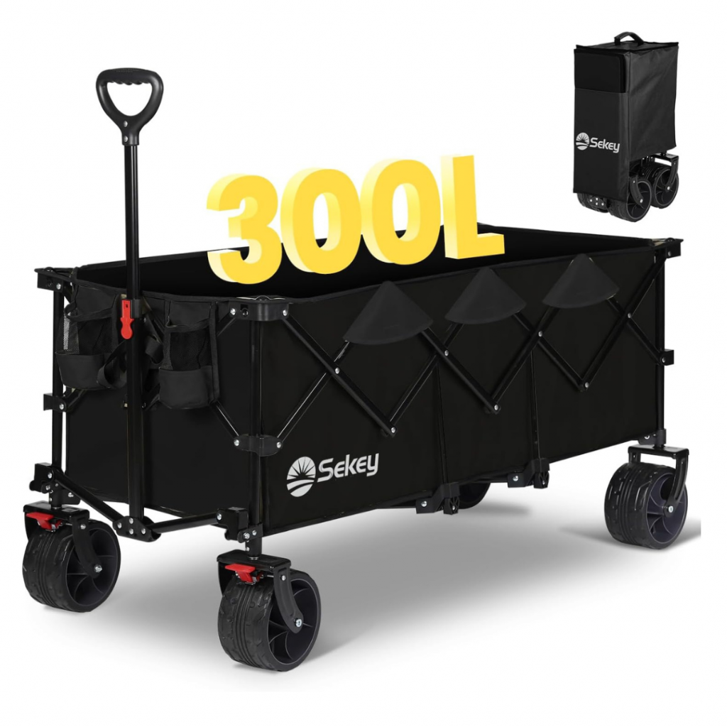 XXXL Bollerwagen Faltbar Extralang mit Bremsen 300L 150KG, Schwarz kaufen