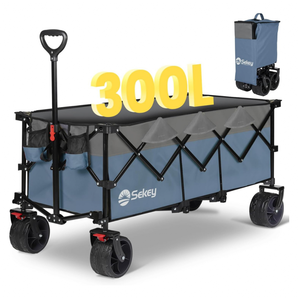  Foto zu XXXL Bollerwagen Faltbar Extralang mit Bremsen 300L 200KG, Blau mit 