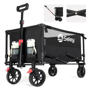 Sekey 160L / 100KG Faltbarer Bollerwagen, mit Praktischem Reißverschluss - Schwarz