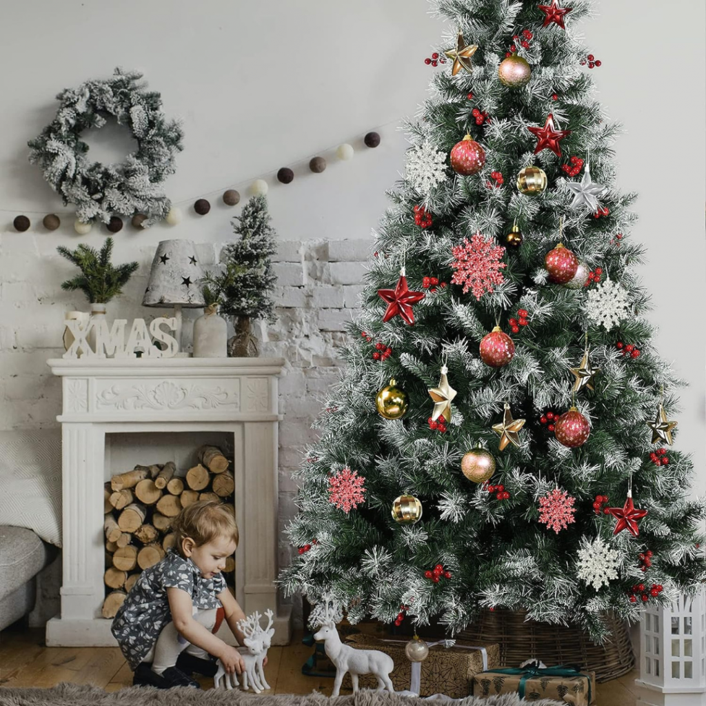 Weihnachtsbaum künstlich Grün/Weiß mit Handschuhen, Metallständer und 