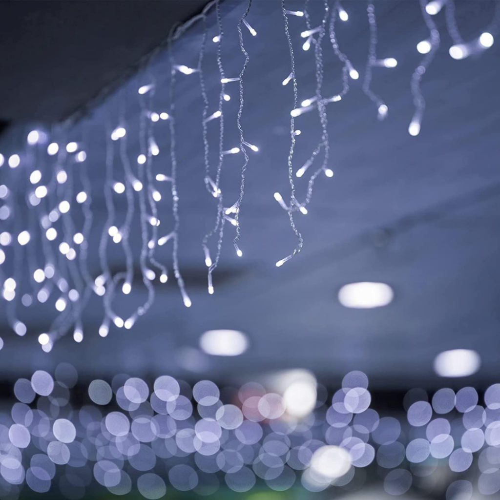 SALCAR Eisregen Lichterkette Außen – 200 LEDs, 8 M Lichtervorhang, 31V, IP44, 8 Beleuchtungsmodi, Memory & Timer (6/18h), Warmweiß, Für Weihnachten & Garten SALCAR Eisregen Lichterkette 200 LEDs