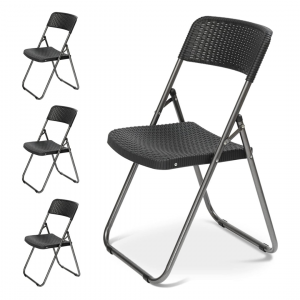 Klappstuhl-Set klappbar Rattan-Optik, bis 200 KG, Schwarz