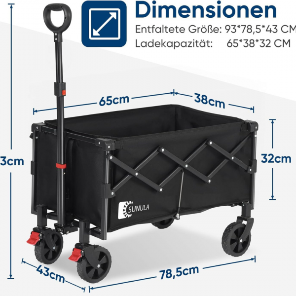 Bollerwagen Faltbar Klein 80L 100KG, schwarz – Bild 2