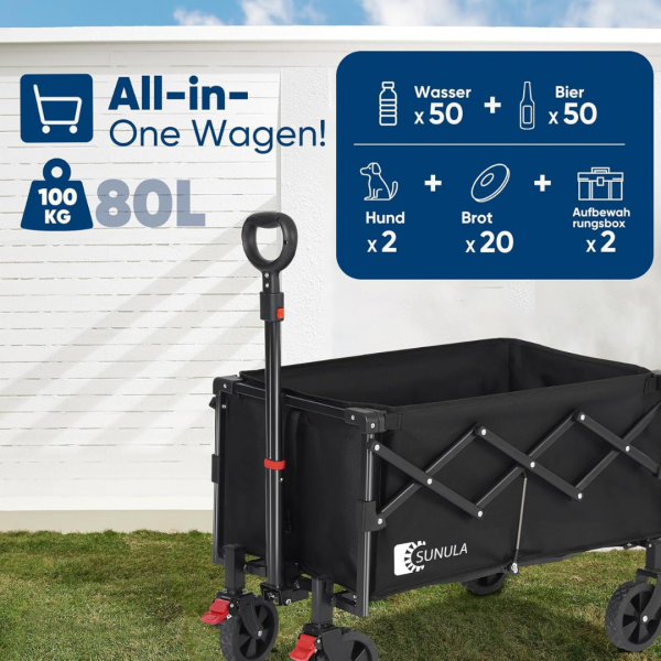 Bollerwagen Faltbar Klein 80L 100KG, schwarz – Bild 5