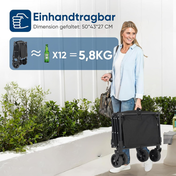 Bollerwagen Faltbar Klein 80L 100KG, schwarz – Bild 6