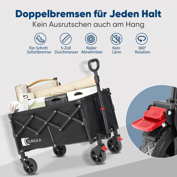 Bollerwagen Faltbar Klein 80L 100KG, schwarz – Bild 7