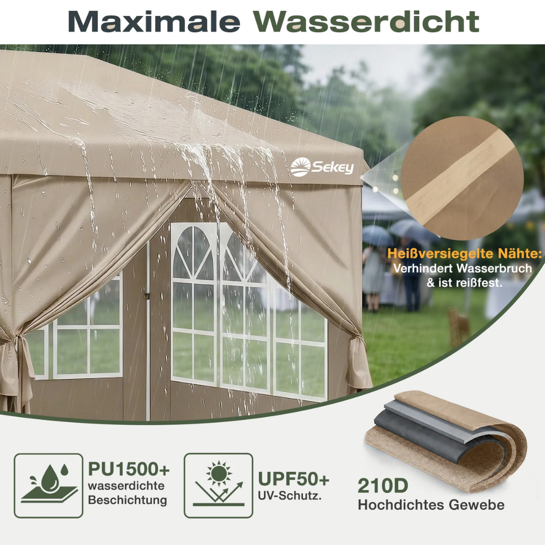 Sekey 3x6m One-Touch Pop-Up Pavillon mit Seitenwänden – Wasserdicht & Windfest – Bild 8