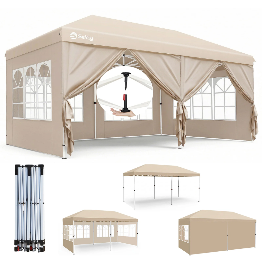 Sekey 3x6m One-Touch Pop-Up Pavillon mit Seitenwänden – Wasserdicht & Windfest
