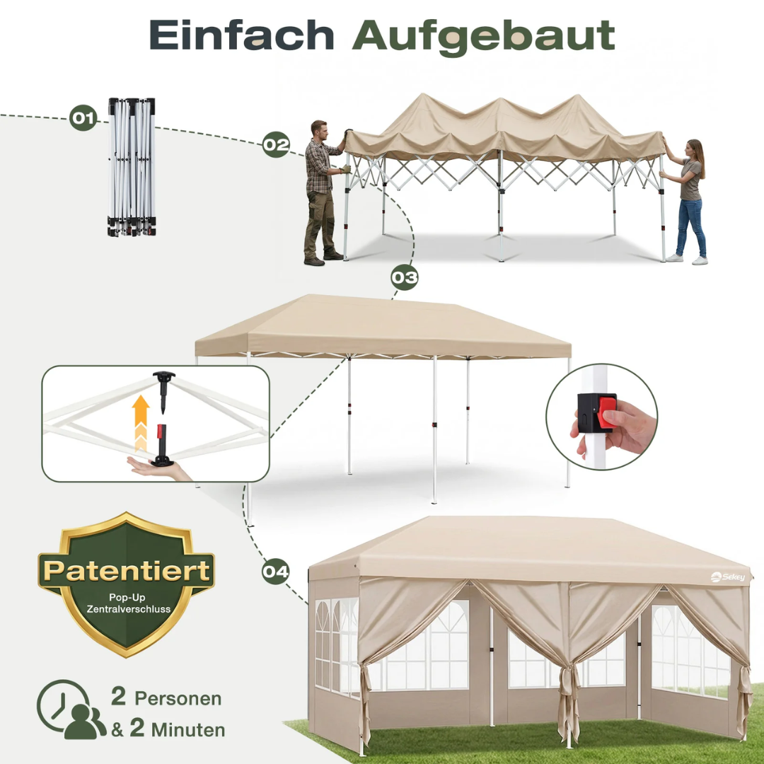 Sekey 3x6m One-Touch Pop-Up Pavillon mit Seitenwänden – Wasserdicht & Windfest – Bild 5