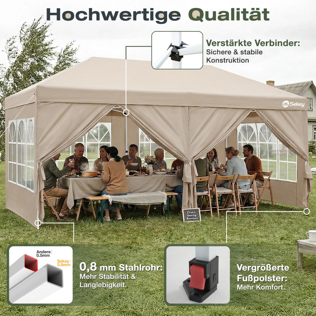 Sekey 3x6m One-Touch Pop-Up Pavillon mit Seitenwänden – Wasserdicht & Windfest – Bild 7