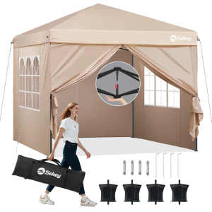 Sekey Premium Pop-Up Pavillon 3×3 m – Wasserdicht & Stabil, Faltpavillon mit Seitenwänden, Höhenverstellbar 250–270 cm - Grau