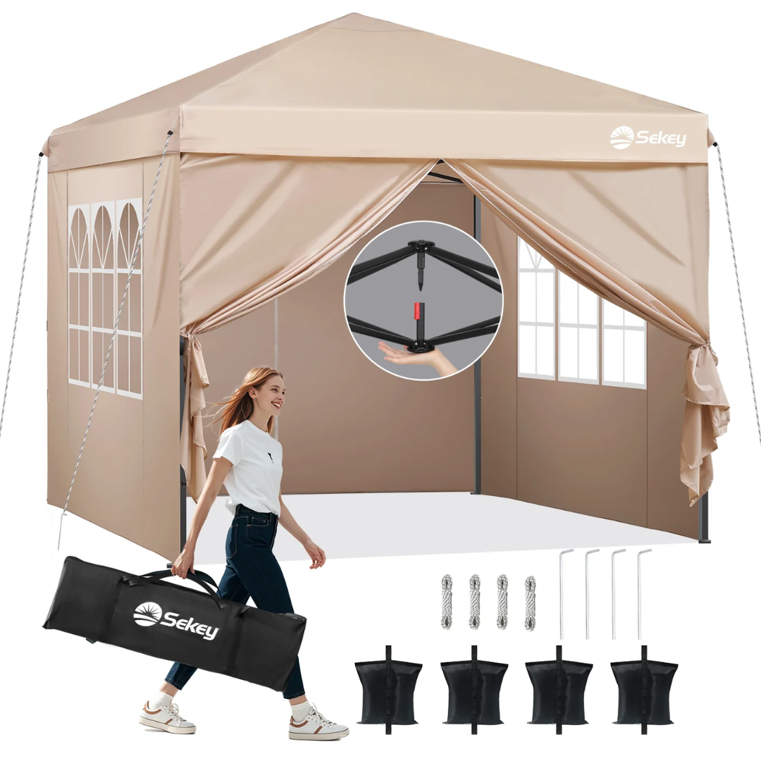 Sekey Premium Pop-Up Pavillon 3×3 m – Wasserdicht & Stabil, Faltpavillon mit Seitenwänden, Höhenverstellbar 250–270 cm - Grau