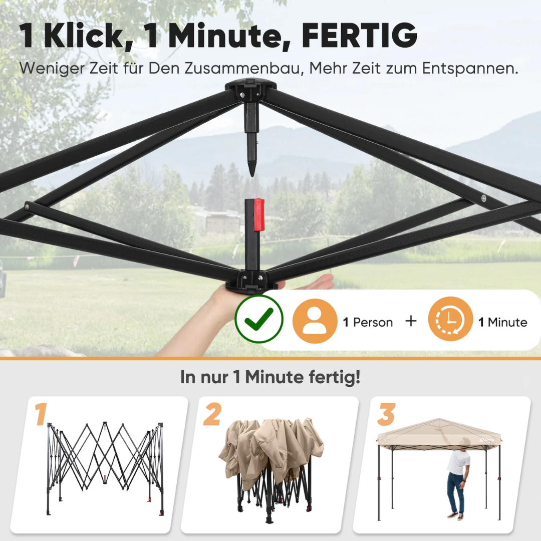 Sekey Premium Pop-Up Pavillon 3×3 m – Wasserdicht & Stabil, Faltpavillon mit Seitenwänden, Höhenverstellbar 250–270 cm - Grau – Bild 2