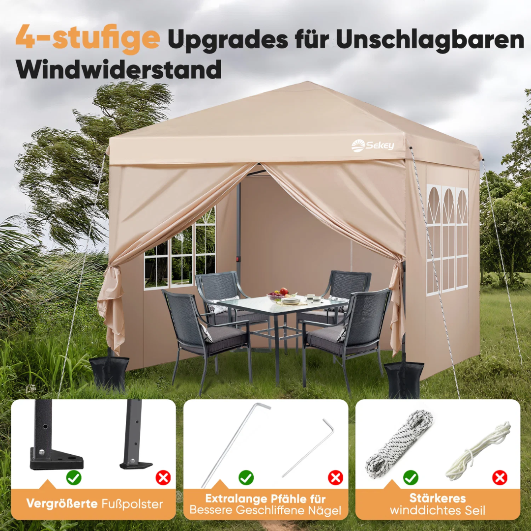 Sekey Premium Pop-Up Pavillon 3×3 m – Wasserdicht & Stabil, Faltpavillon mit Seitenwänden, Höhenverstellbar 250–270 cm - Grau – Bild 4