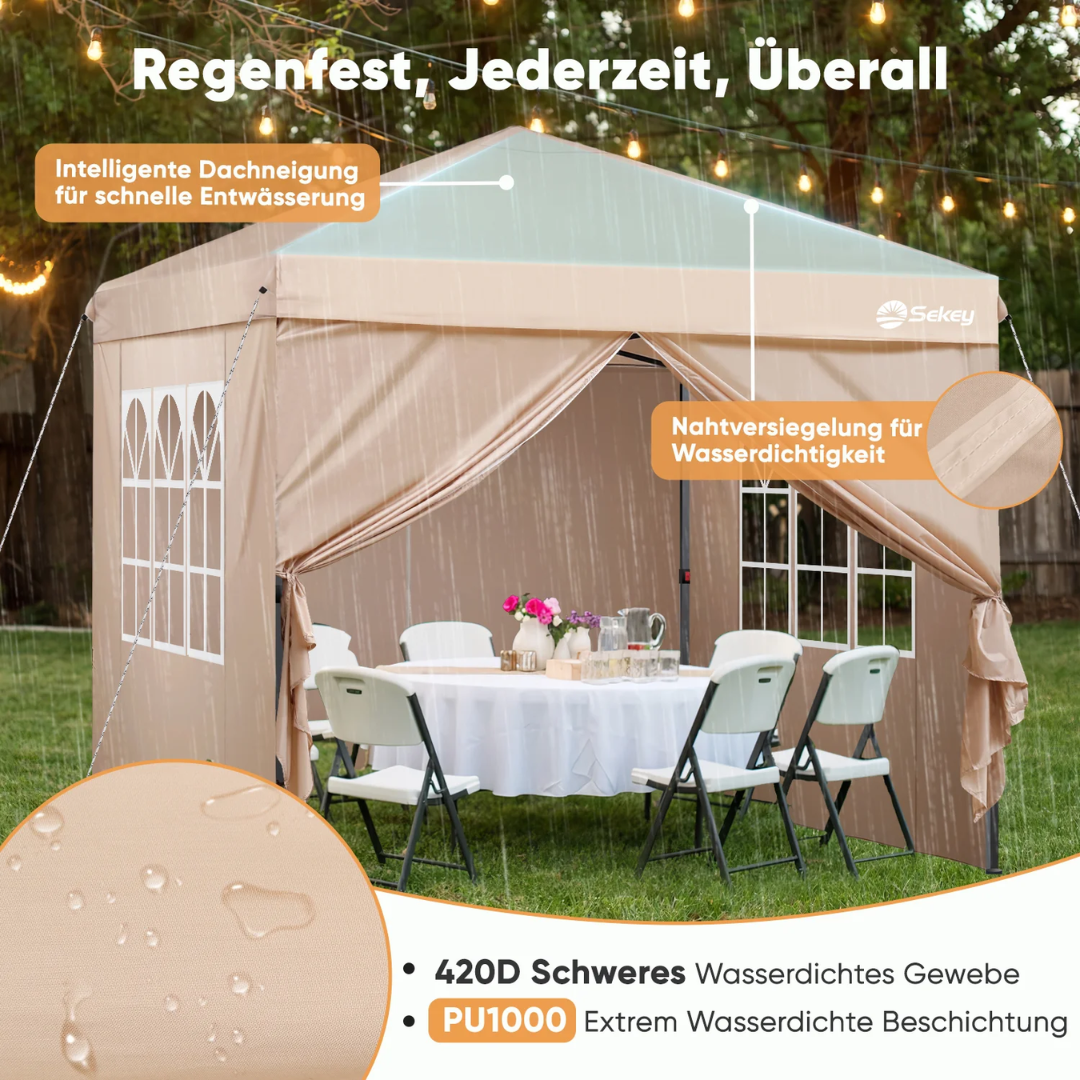 Sekey Premium Pop-Up Pavillon 3×3 m – Wasserdicht & Stabil, Faltpavillon mit Seitenwänden, Höhenverstellbar 250–270 cm - Grau – Bild 5