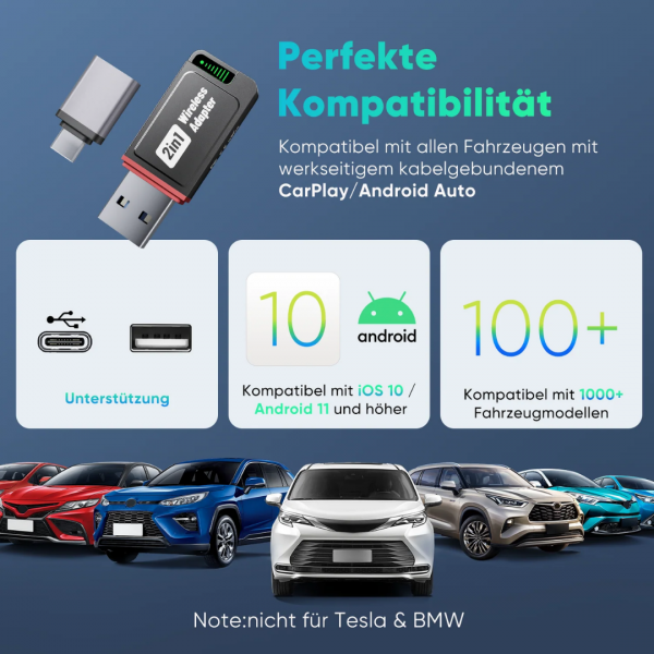 SALCAR 2-in-1 Wireless Adapter für CarPlay & Android Auto – Bild 2