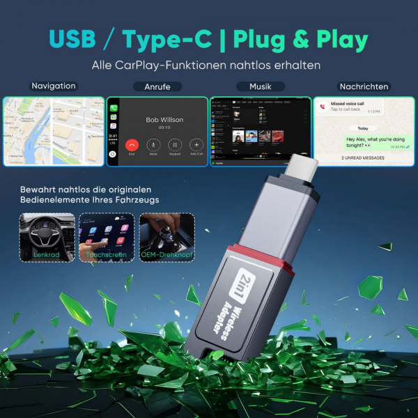 SALCAR 2-in-1 Wireless Adapter für CarPlay & Android Auto – Bild 5