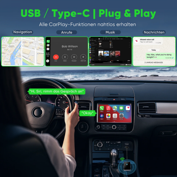 SALCAR Android Auto Wireless Adapter 2025 – Kabelloser USB-C/A Dongle, 5.8 GHz WiFi, kompatibel mit Android 11+ für kabelloses Android Auto – Bild 2