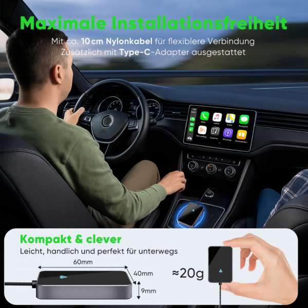 SALCAR Android Auto Wireless Adapter 2025 – Kabelloser USB-C/A Dongle, 5.8 GHz WiFi, kompatibel mit Android 11+ für kabelloses Android Auto – Bild 3