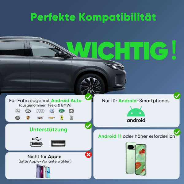 SALCAR Android Auto Wireless Adapter 2025 – Kabelloser USB-C/A Dongle, 5.8 GHz WiFi, kompatibel mit Android 11+ für kabelloses Android Auto – Bild 5