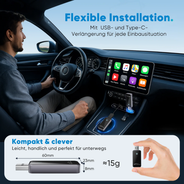 SALCAR Kabelloser Android Auto Adapter – 2025 Upgrade, Wireless USB Dongle mit Dualband WiFi für stabile & unterbrechungsfreie Verbindung, kompatibel mit Android 11+ – Bild 2