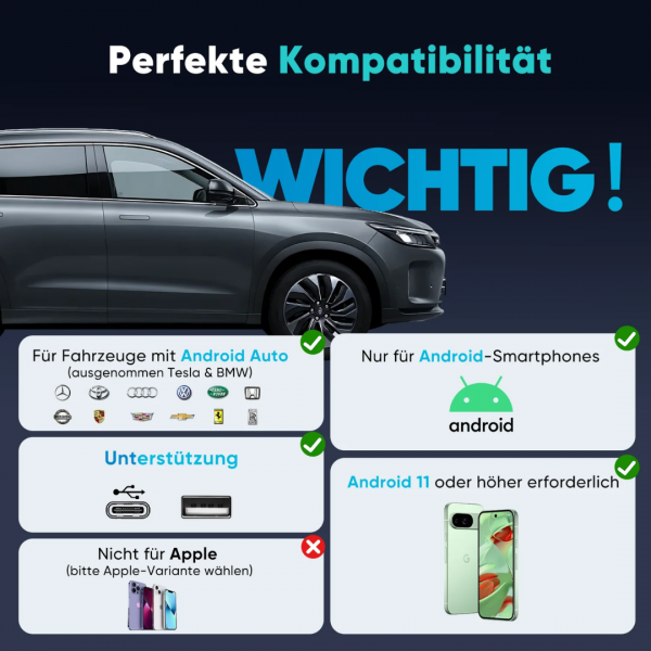 SALCAR Kabelloser Android Auto Adapter – 2025 Upgrade, Wireless USB Dongle mit Dualband WiFi für stabile & unterbrechungsfreie Verbindung, kompatibel mit Android 11+ – Bild 3