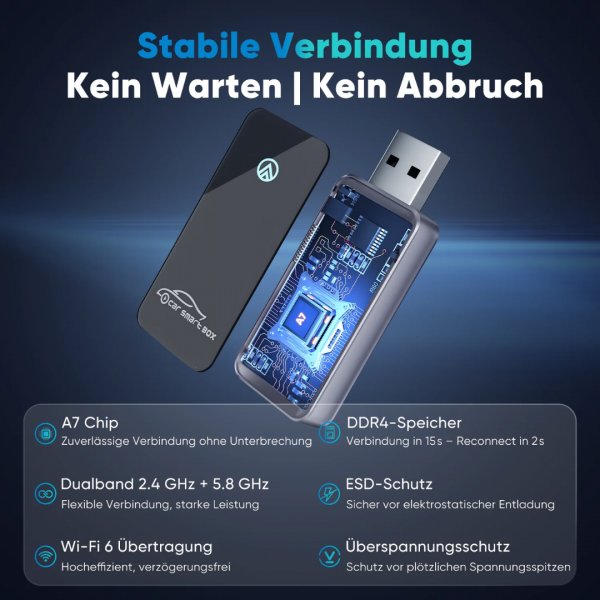 SALCAR Kabelloser Android Auto Adapter – 2025 Upgrade, Wireless USB Dongle mit Dualband WiFi für stabile & unterbrechungsfreie Verbindung, kompatibel mit Android 11+ – Bild 4