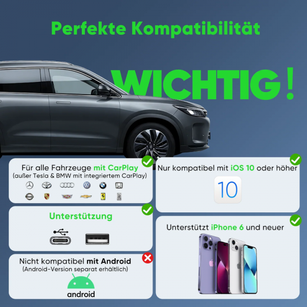 SALCAR Wireless CarPlay Adapter für iPhone – Dualband 5,8 GHz, Verzögerungsfrei, Plug & Play Dongle für kabelloses CarPlay, kompatibel mit iPhone 6 & iOS 10+ – Bild 3