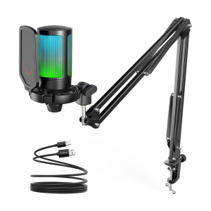 FIFINE Gaming Mikrofon PC mit Arm, USB Microphone Kit mit Stummschalttaste für Podcast Streaming Studio, für MAC PS4 PS5