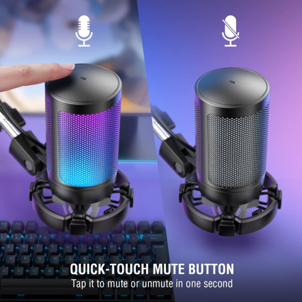 FIFINE Gaming Mikrofon PC mit Arm, USB Microphone Kit mit Stummschalttaste für Podcast Streaming Studio, für MAC PS4 PS5 – Bild 3