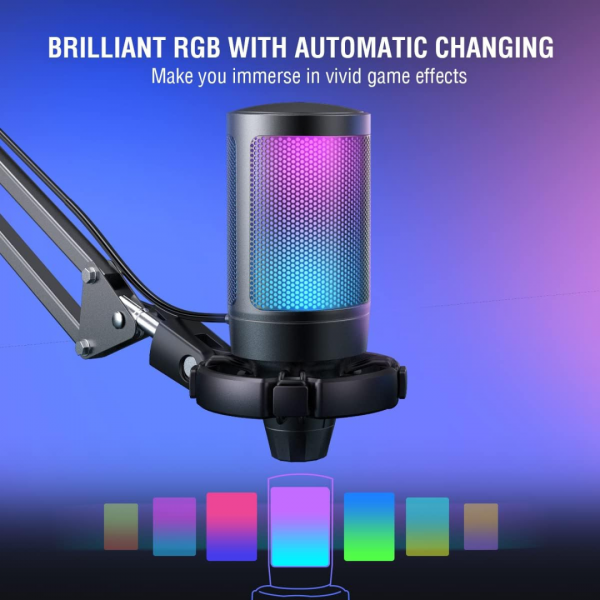 FIFINE Gaming Mikrofon PC mit Arm, USB Microphone Kit mit Stummschalttaste für Podcast Streaming Studio, für MAC PS4 PS5 – Bild 4