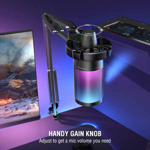 FIFINE Gaming Mikrofon PC mit Arm, USB Microphone Kit mit Stummschalttaste für Podcast Streaming Studio, für MAC PS4 PS5 – Bild 5