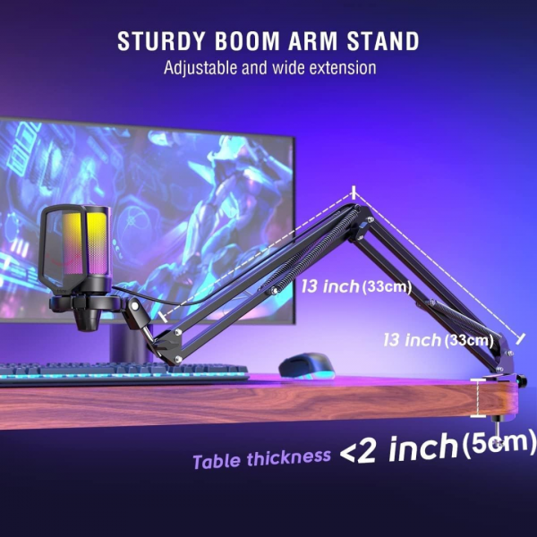 FIFINE Gaming Mikrofon PC mit Arm, USB Microphone Kit mit Stummschalttaste für Podcast Streaming Studio, für MAC PS4 PS5 – Bild 7
