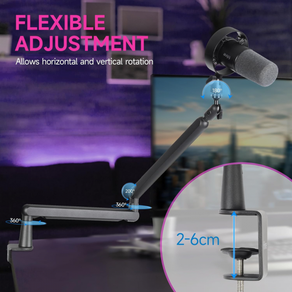 FIFINE Mikrofon Arm, flach einstellbarer Stangen Mikrofon Ständer mit Mikrofonclip – Bild 6
