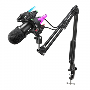 FIFINE USB Dynamisches Mikrofon mit Arm, Stummschalttaste und Shock Mount, K651