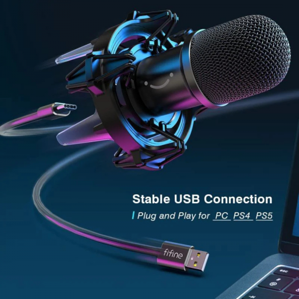 FIFINE USB Dynamisches Mikrofon mit Arm, Stummschalttaste und Shock Mount, K651 – Bild 5