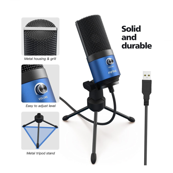 FIFINE USB Mikrofon PC, Microphone für MAC PS4 PS5, Streaming Microfon mit Ständer – Bild 5