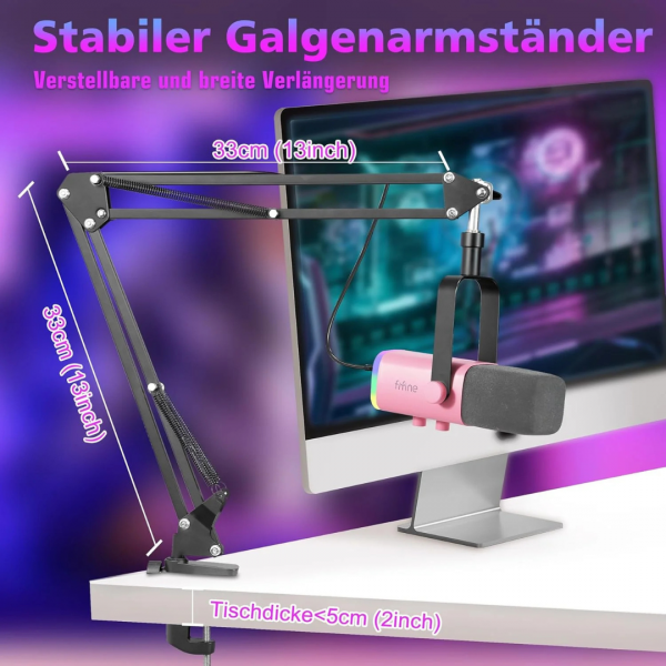 FIFINE USB / XLR Dynamisches Mikrofon mit Arm, Stummschalttaste und Kopfhörerbuchse – Bild 3