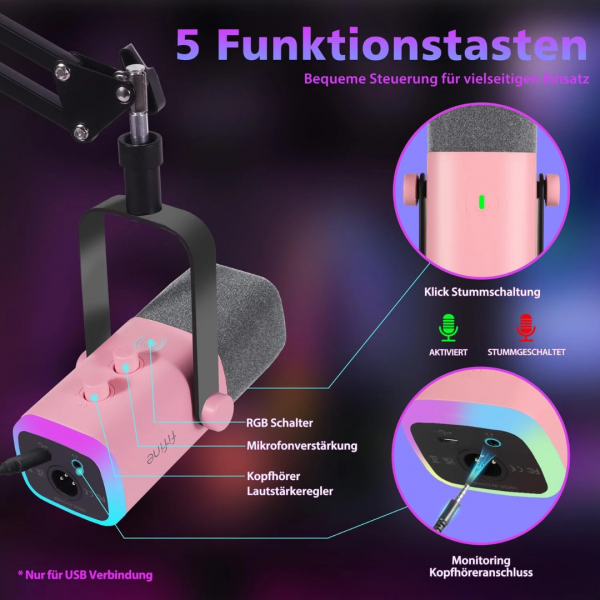 FIFINE USB / XLR Dynamisches Mikrofon mit Arm, Stummschalttaste und Kopfhörerbuchse – Bild 6