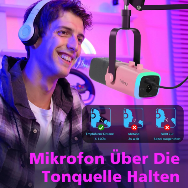 FIFINE USB / XLR Dynamisches Mikrofon mit Arm, Stummschalttaste und Kopfhörerbuchse – Bild 9