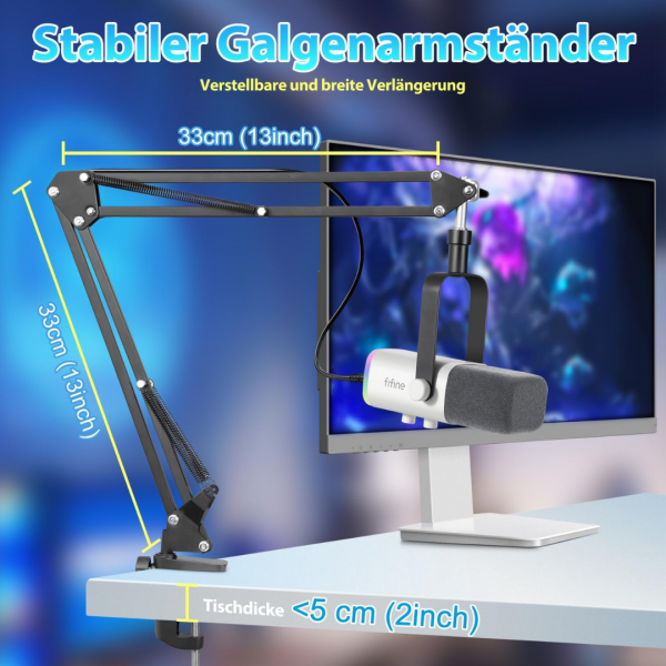 FIFINE XLR Streaming Mikrofon mit Arm für Podcast Studio, Gaming mit Stummschalttaste, für PS4/5 Mac Mixer Soundkarten - Weiß – Bild 8