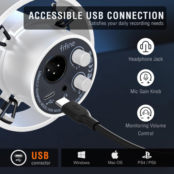 FIFINE XLR Studio Mikrofon Dynamisches, USB Microphone PC für Streaming Podcast Gaming – Bild 3