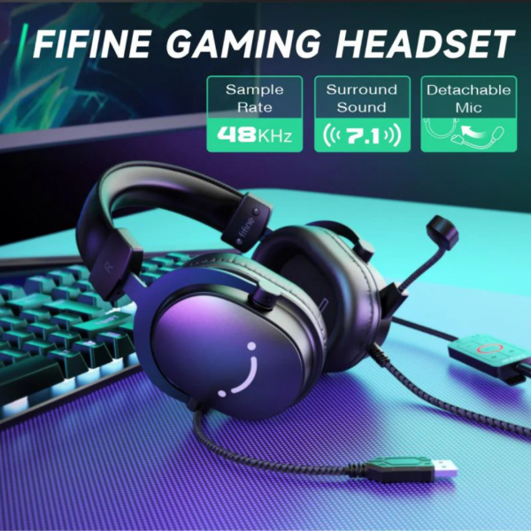FIFINE 3,5mm / USB Gaming Headset mit Mikrofon, 50mm Treiber – Bild 4