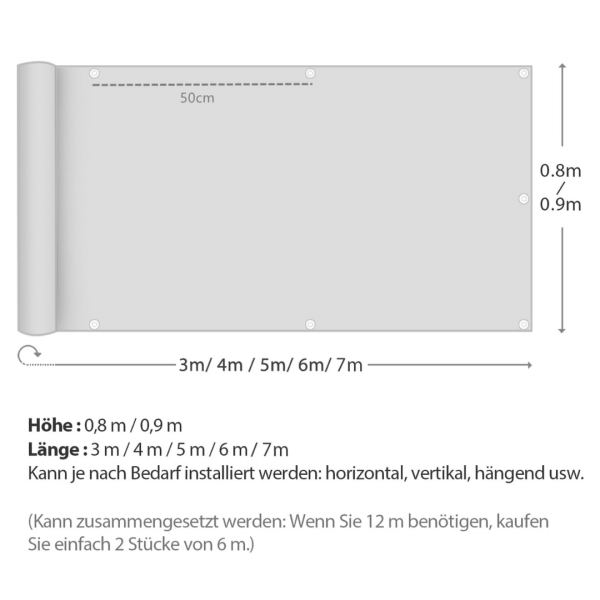 Sekey Balkon Sichtschutz, Wasserdicht Windschutz, mit Ösen, Nylon Kabelbinder und Kordel, Taupe – Bild 2