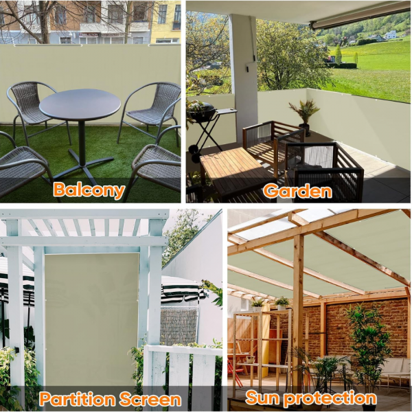 Sekey Balkon Sichtschutz, Wasserdicht Windschutz, mit Ösen, Nylon Kabelbinder und Kordel, Taupe – Bild 3